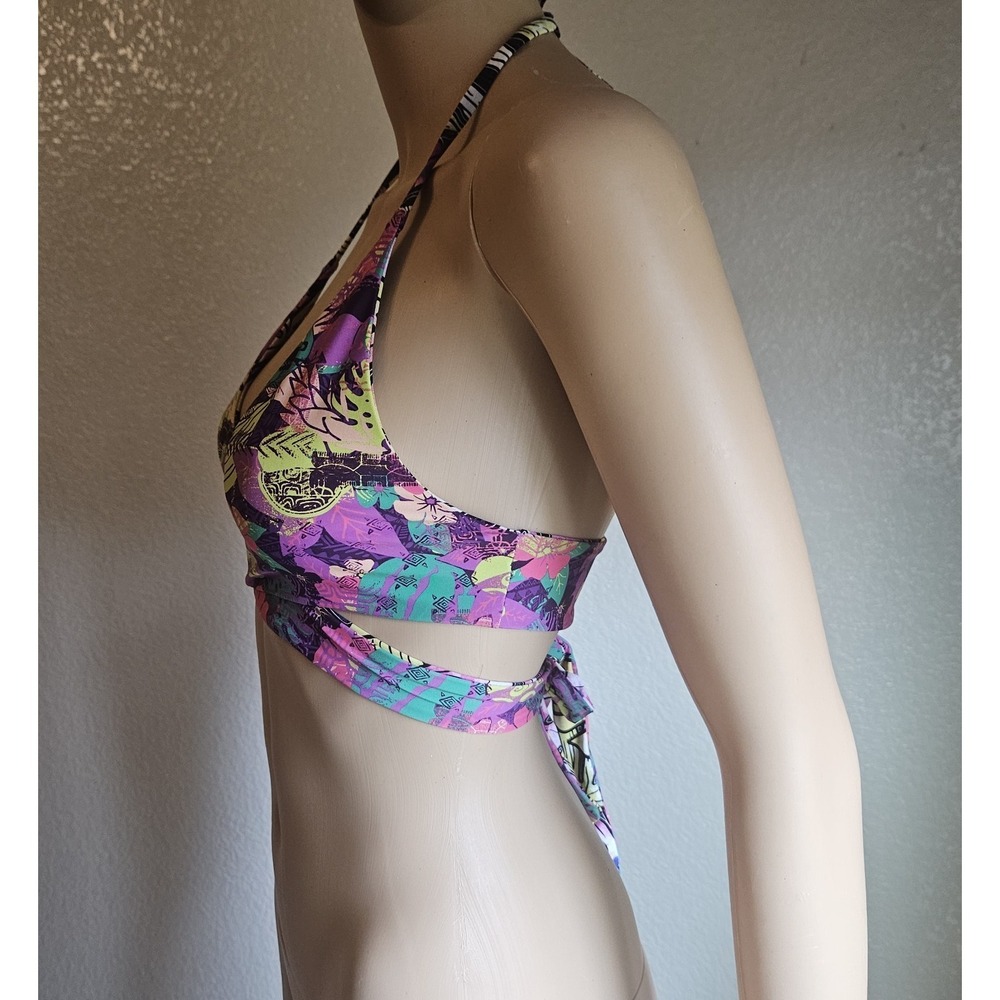 Tropical Reversible Swimsuit Bikini Top Wrap Around Tie Taravana Sz M - Picture 7 of 16